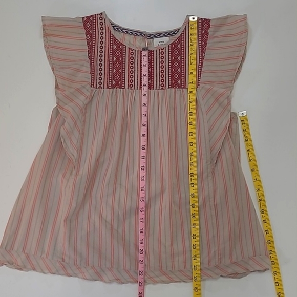 Knox Rose Boho Top Flutter Sleeve Striped Smock Style Embroidered Flounce Blouse - Picture 8 of 17